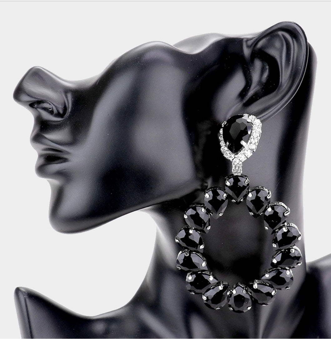 Classy Gal Black Rhinestone Earrings